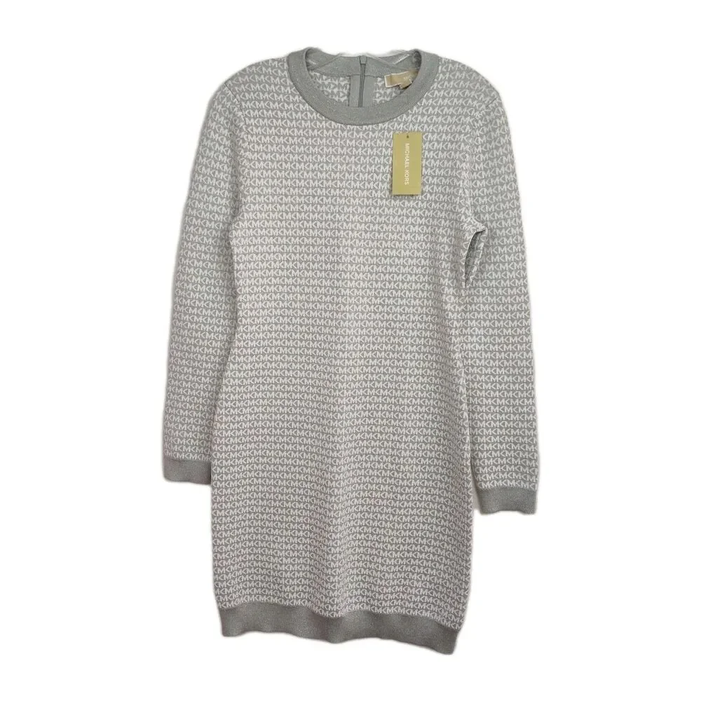NWT Michael Kors Dress Women's‎ Sz M White/Silver Long Slvs Sheath Retail $225
